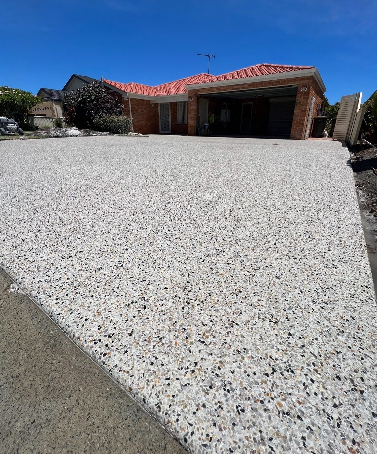 Exposed aggregate concrete driveway at a Mount Waverley home